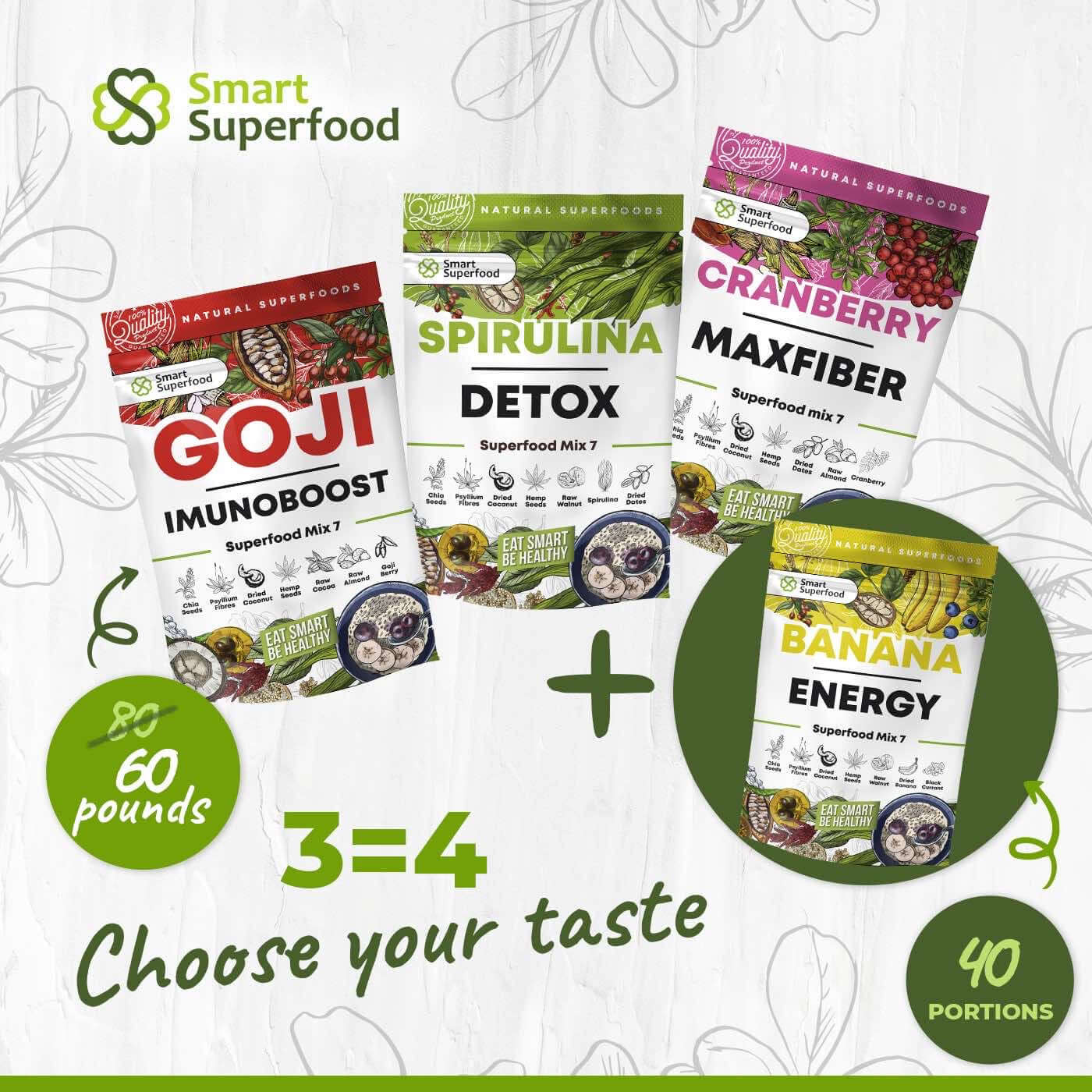 3=4 BANANA ENERGY BONUS 40 SERVINGS - Smart Superfood UK